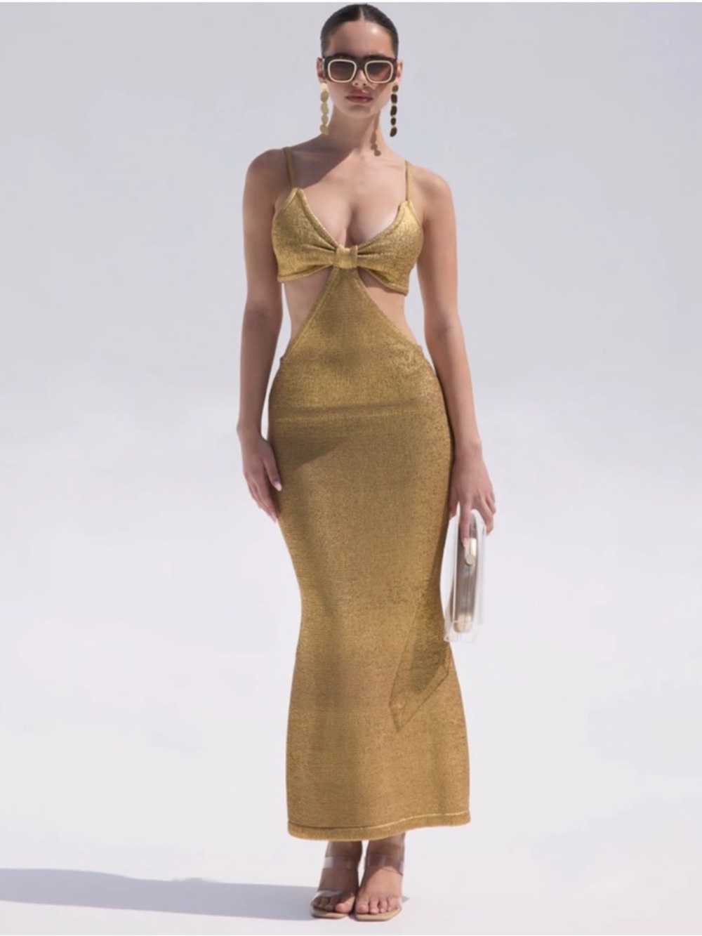 cult gaia metallic gold backless cutout maxi dress